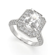Beatrice Radiant Cut Halo Pave Knife Edge Milgrain Engagement Ring Setting - Nivetta